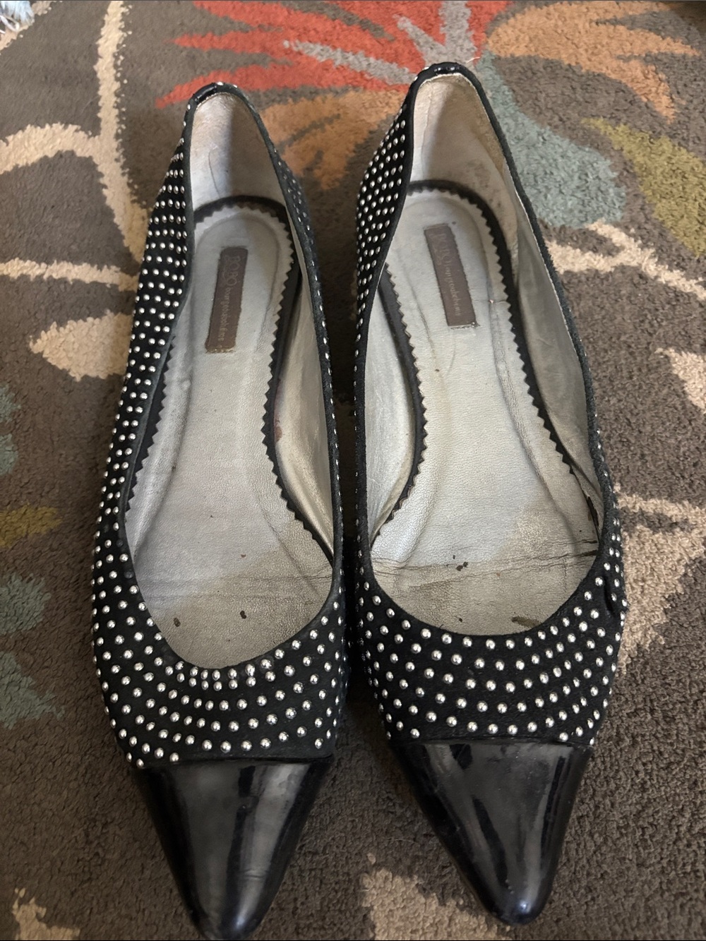 BCBG Black Pointed Toe Studded Flats